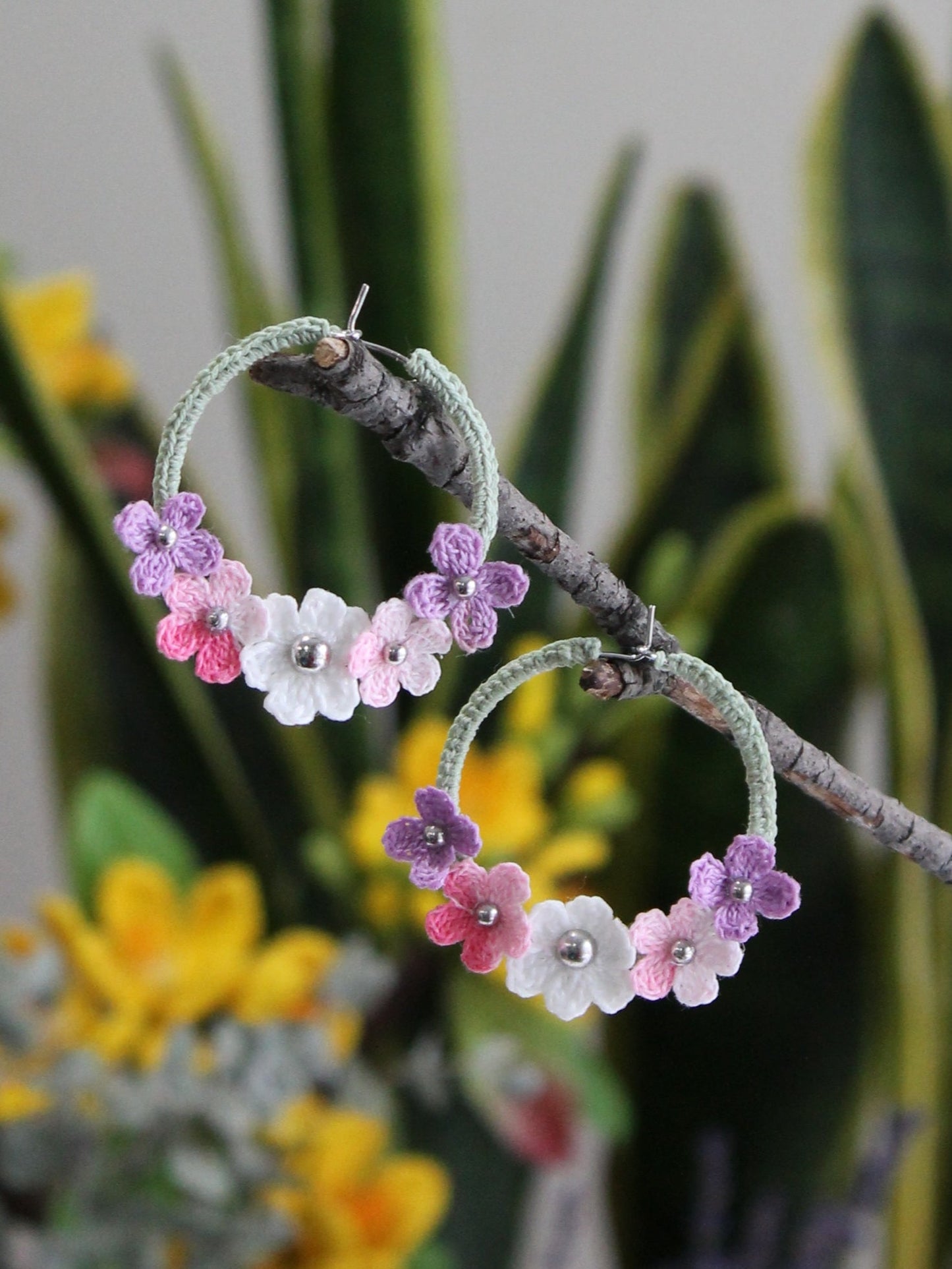 Handmade crochet loop floral earrings