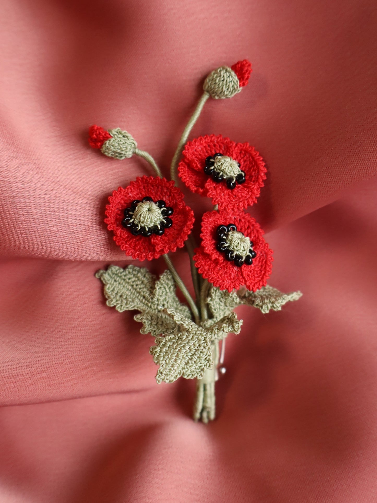 Red Poppy Flower Brooch